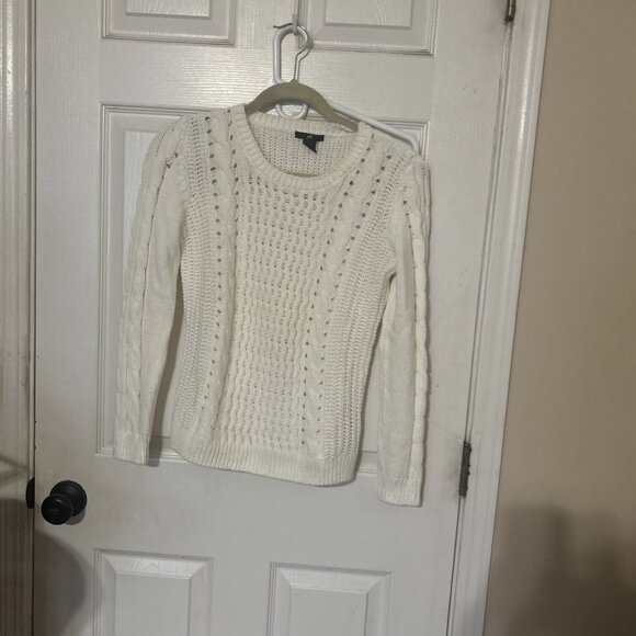 H&M Sweater Women Small Knitted Chunky Cream Cotton Blend Long Sleeve Preppy - Picture 1 of 3